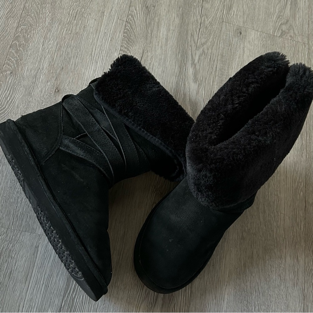 Lamo Snow QT Women's Wrapped cuff Black Sheepskin Boots